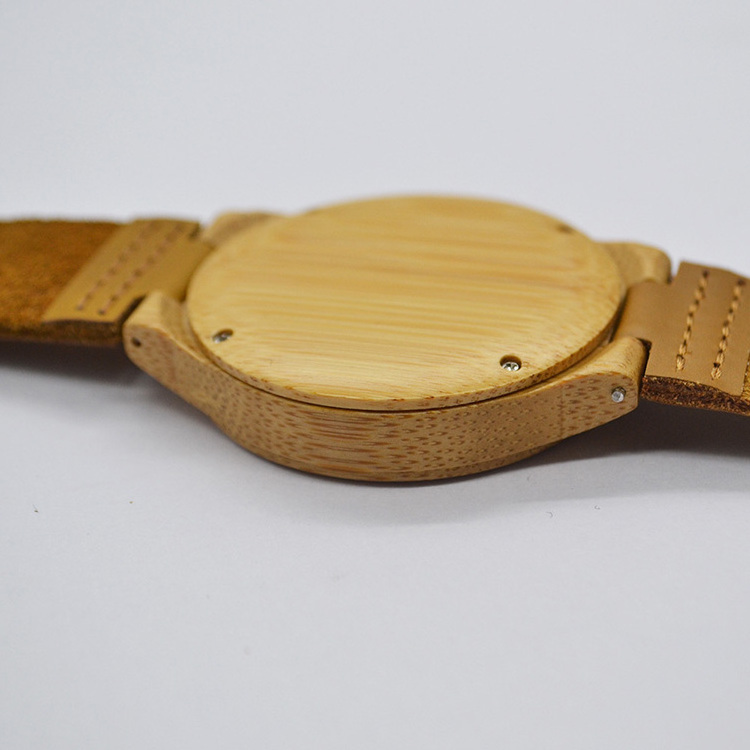 2019 Top Gift Natural Bamboo Wooden Genuine Leather Wooden Clock Male hour Reloj de madera Watches Men Wrist