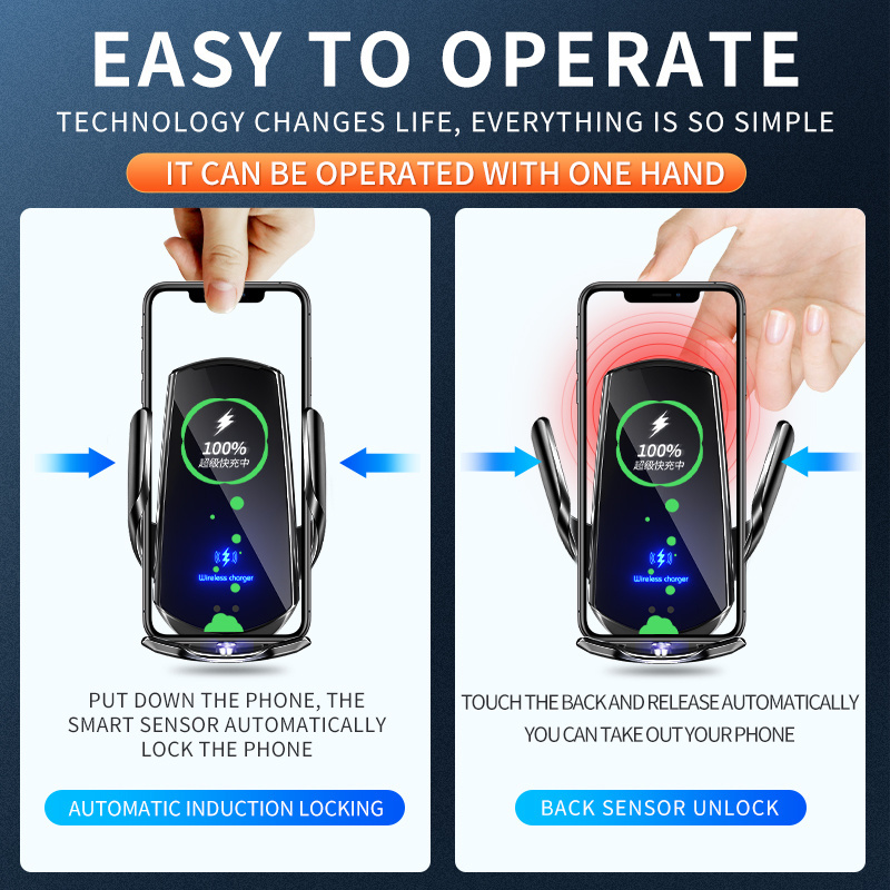 Magnetic Charging Mobile Phone Car Holder 15w Wireless Car Charger Mount Auto-sensing Car Phone Holder