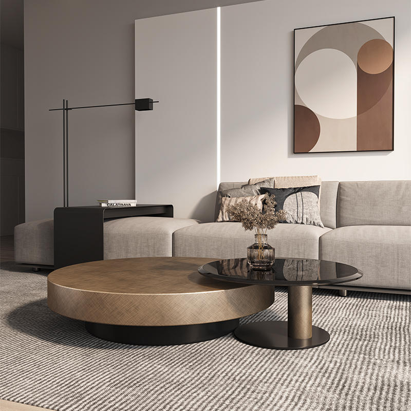 Modern Style Round Coffee Table Wood with Metal leg Living Room Furniture Glass Center Coffee Table