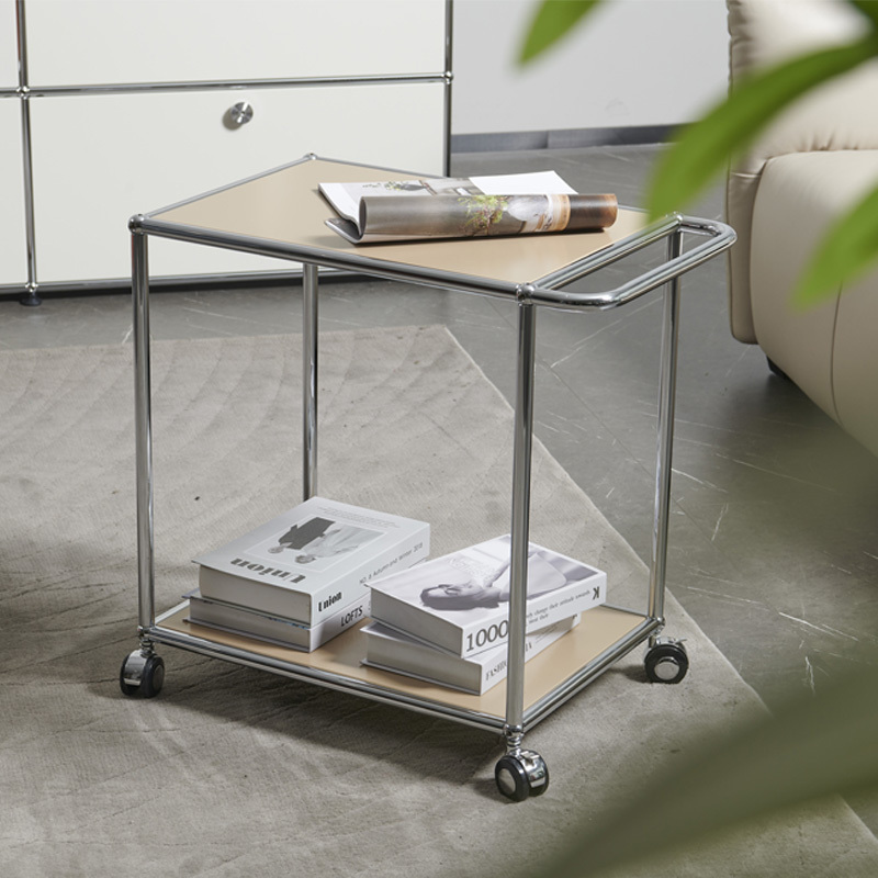 Modern Simple Spinner Trolley Cart Coffee Table for Bedroom Stainless Steel Beside Table Luxury