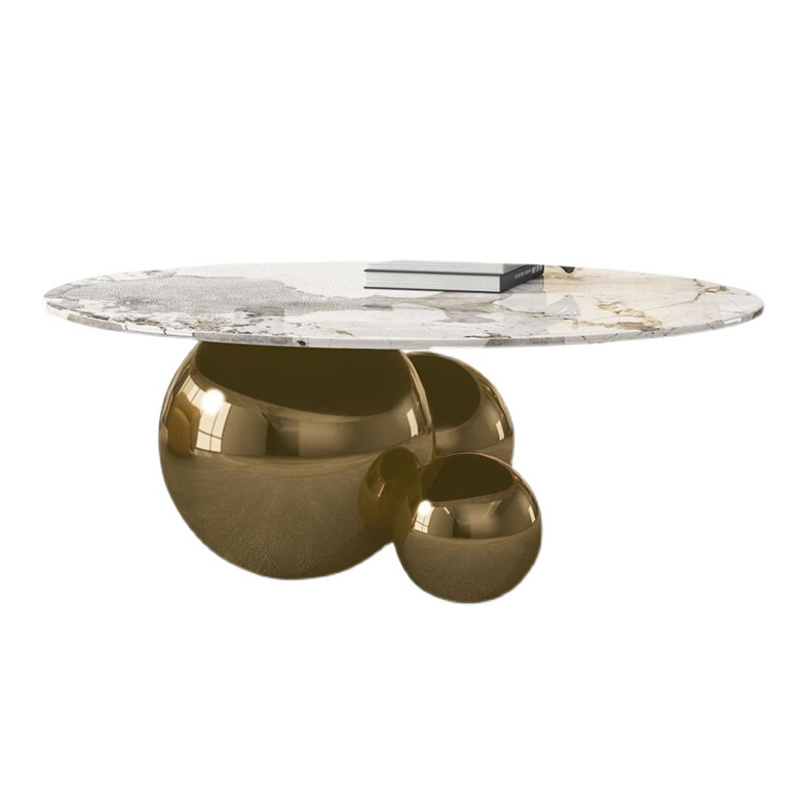 Light Luxury Gold Metal 3 Ball Base Coffee Table Modern Living Room Sintered Stone Center Console Tables