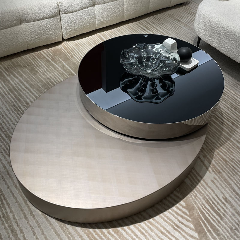 Italian Minimalist Rotate Oval Coffee Table Mirror Rotating Center Table Home Decorative Swivel Villa Coffee Table