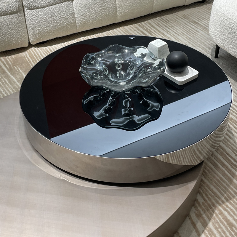 Italian Minimalist Rotate Oval Coffee Table Mirror Rotating Center Table Home Decorative Swivel Villa Coffee Table