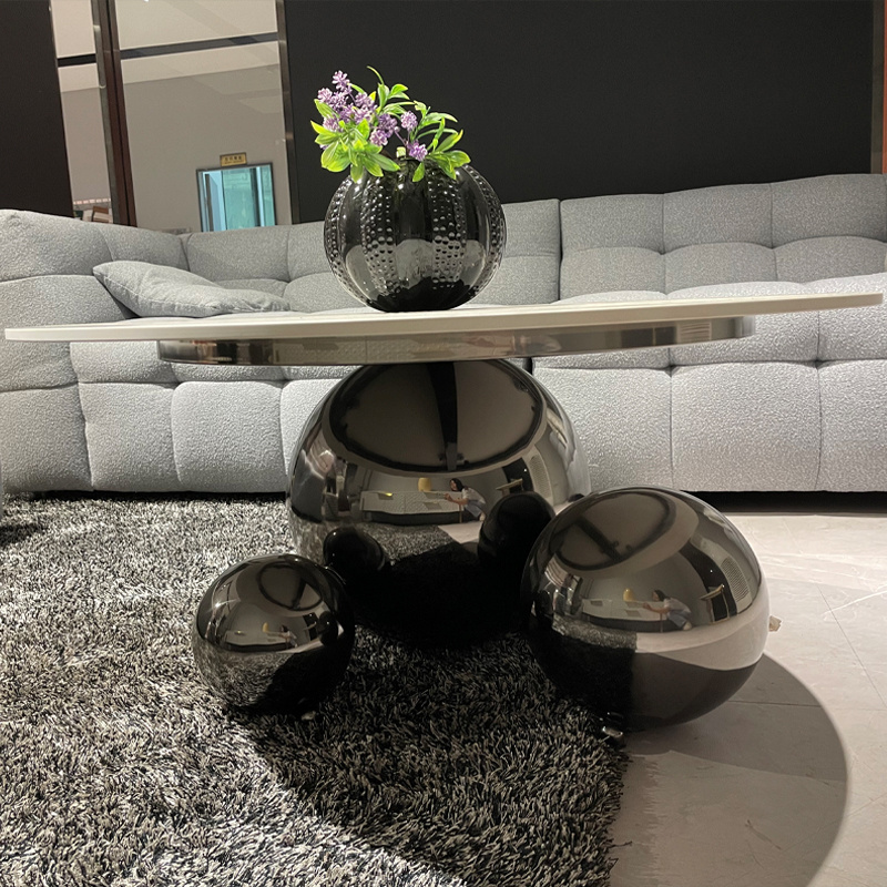 Light Luxury Gold Metal 3 Ball Base Coffee Table Modern Living Room Sintered Stone Center Console Tables