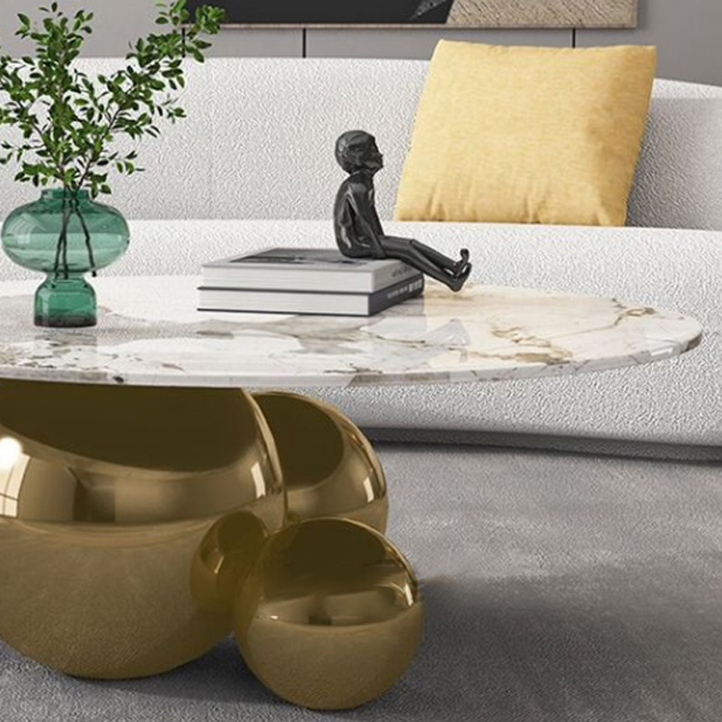 Light Luxury Gold Metal 3 Ball Base Coffee Table Modern Living Room Sintered Stone Center Console Tables