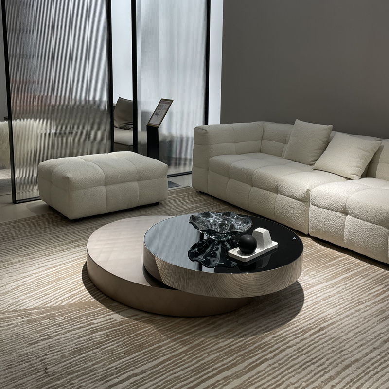 Italian Minimalist Rotate Oval Coffee Table Mirror Rotating Center Table Home Decorative Swivel Villa Coffee Table