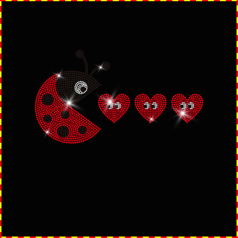 Custom rhinestone transfer motif glitter ladybug heart patterns hot-fix bling valentines rhinestone heat transfers for hoodie