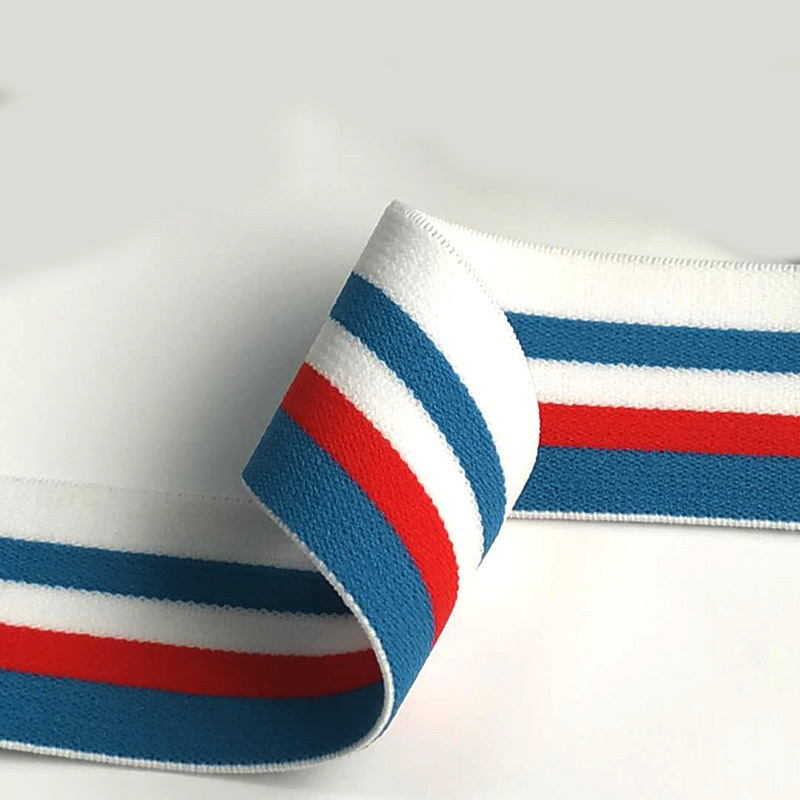 40mm Width High Tenacity Intercolor Stripe Elastic Banding Colorful Strip Line Jacquard Elastic Tape for Garment Webbing 2mm