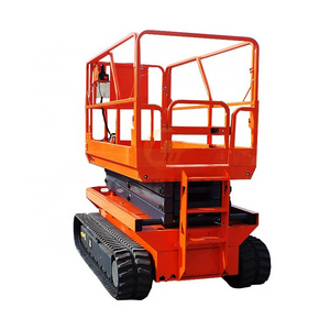 industrial all-electric battery 450kg 4~14m  rough terrain self-propelled crawler scissor lift with the automatic outriggers