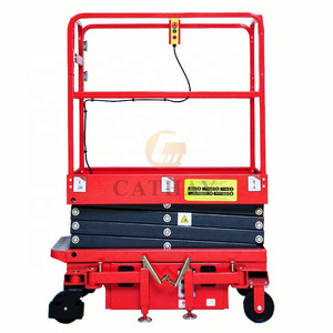 Cheap Semi-electric push around mini 3~6m 300kg load DC lifting and lowing manual moving scissor lift