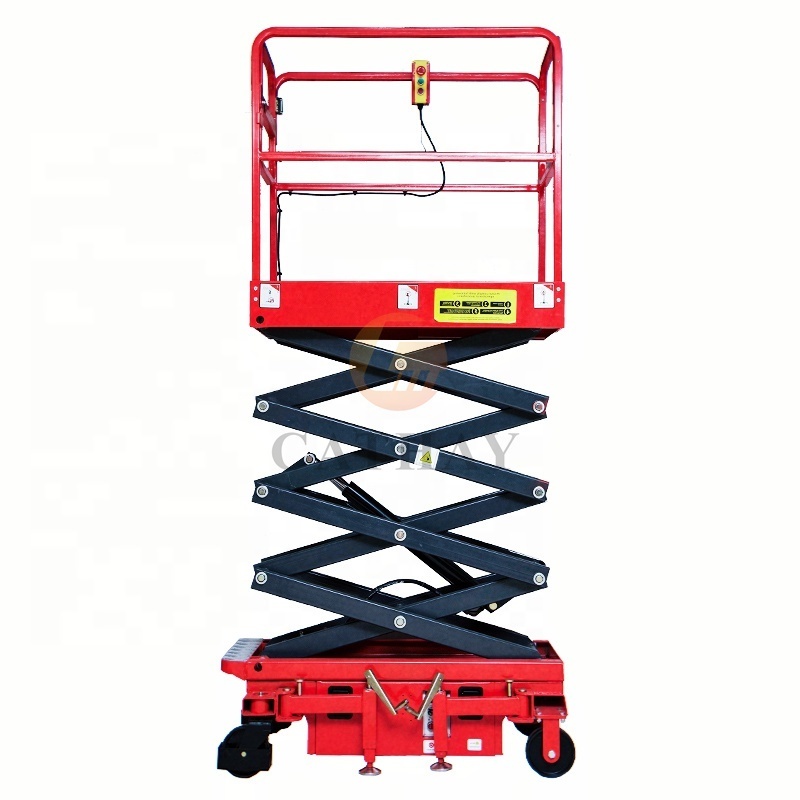 Cheap Semi-electric push around mini 3~6m 300kg load DC lifting and lowing manual moving scissor lift