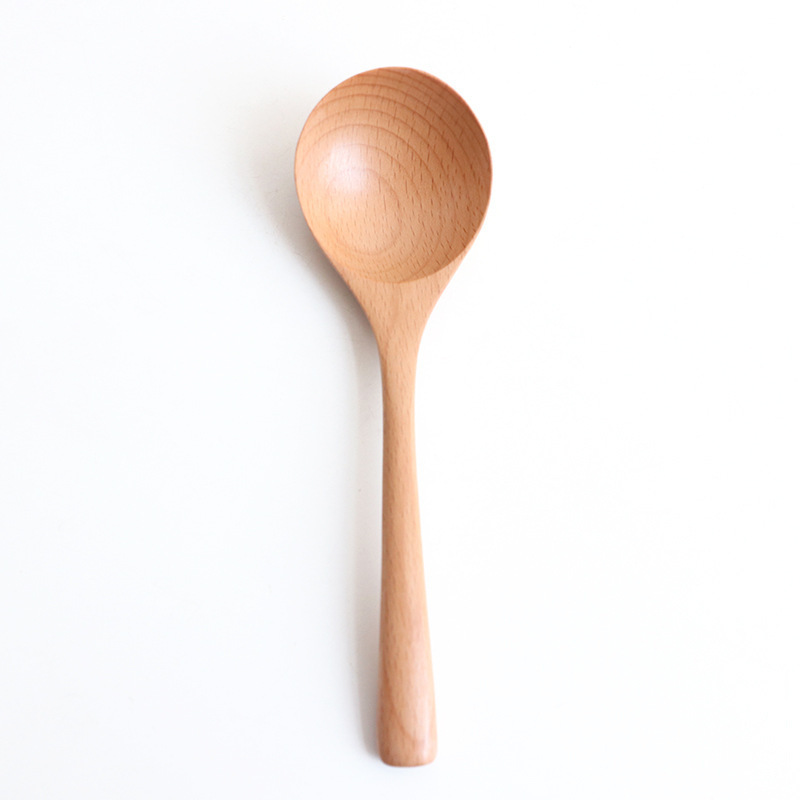 High grade quality eco friendly reusable  big round shape smooth natural beech wood spoon for soup