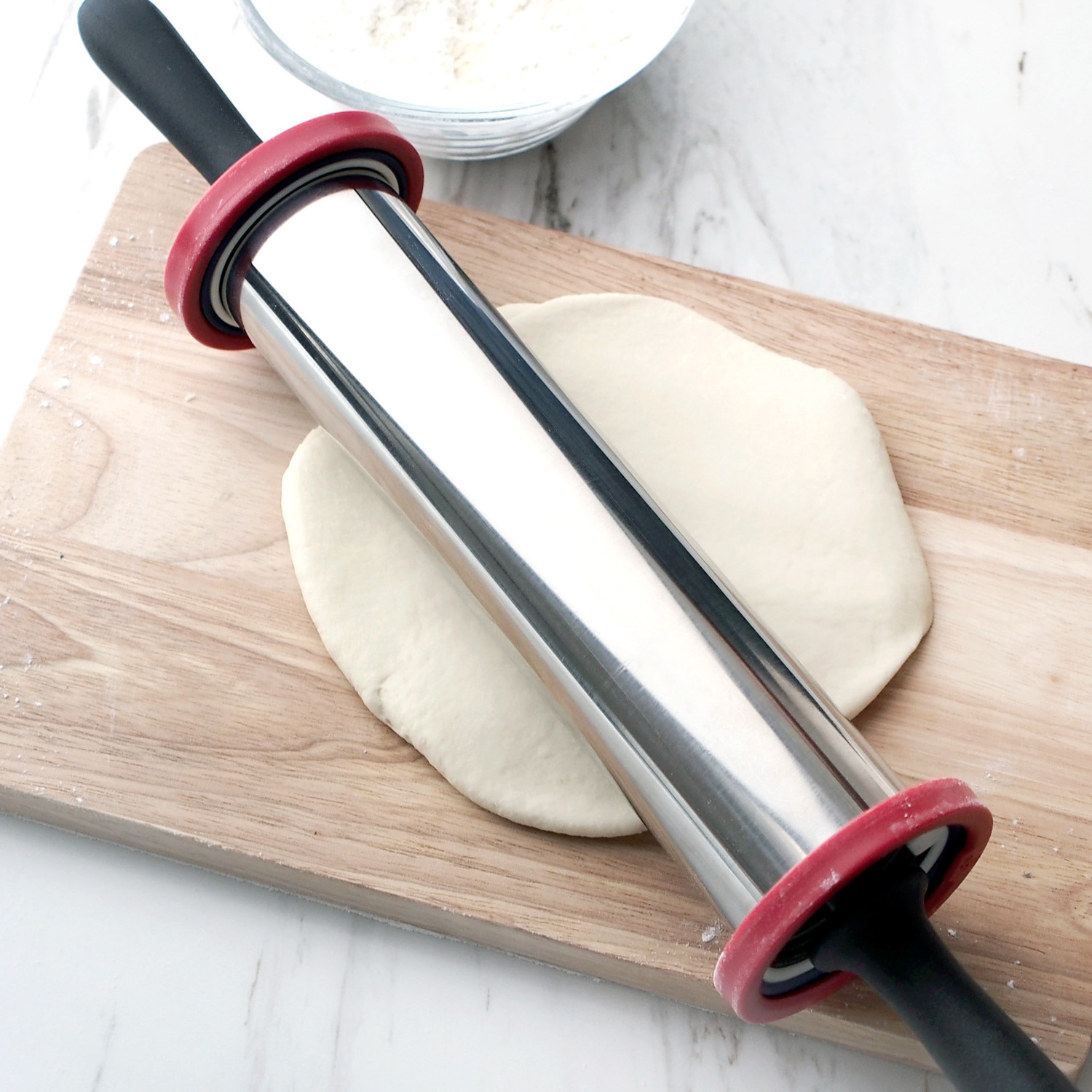 11 inch ABS PP plastic  handle stainless steel adjustable rolling pin with thickness rings