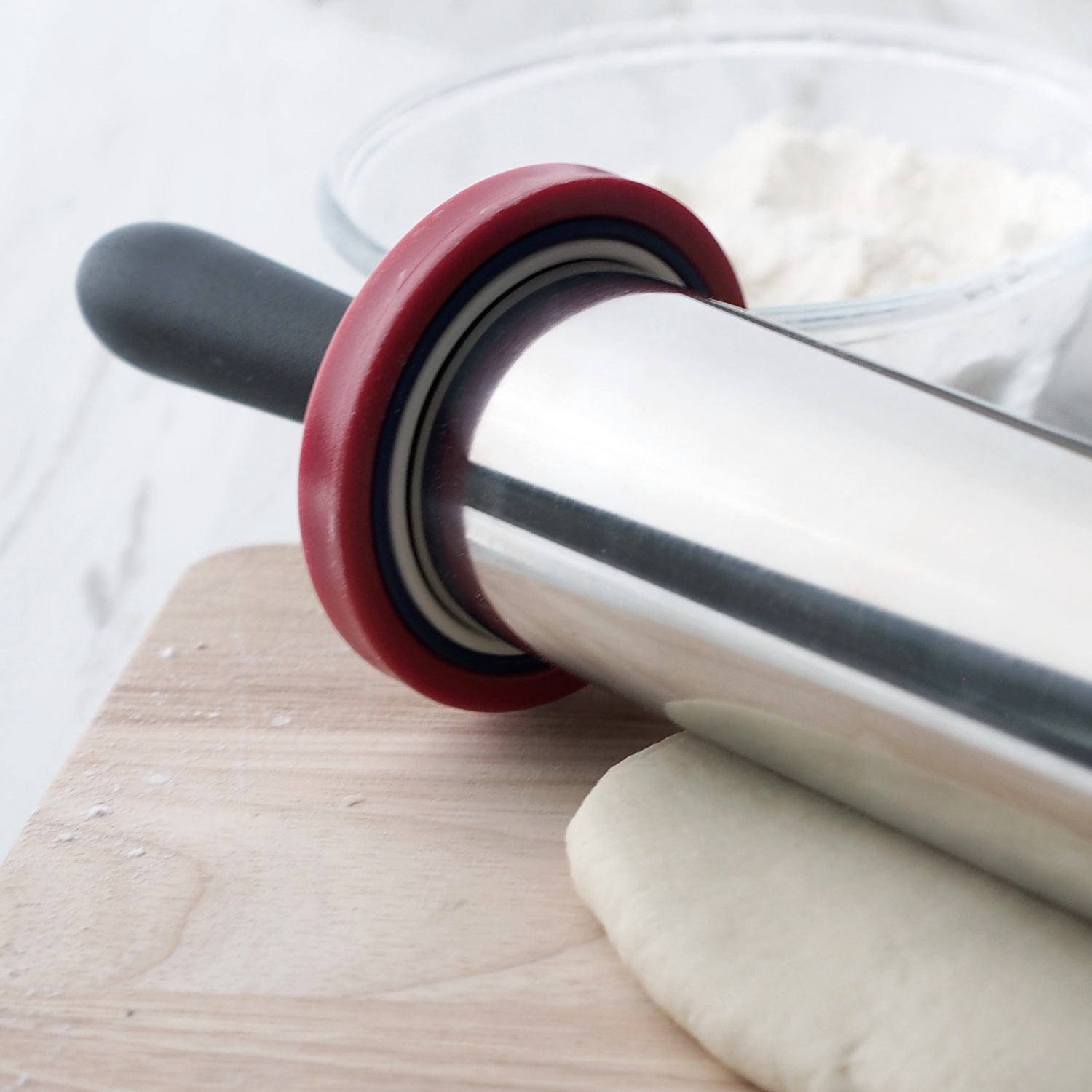 11 inch ABS PP plastic  handle stainless steel adjustable rolling pin with thickness rings