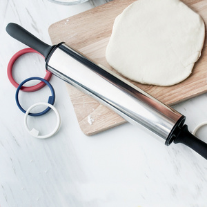 11 inch ABS PP plastic  handle stainless steel adjustable rolling pin with thickness rings