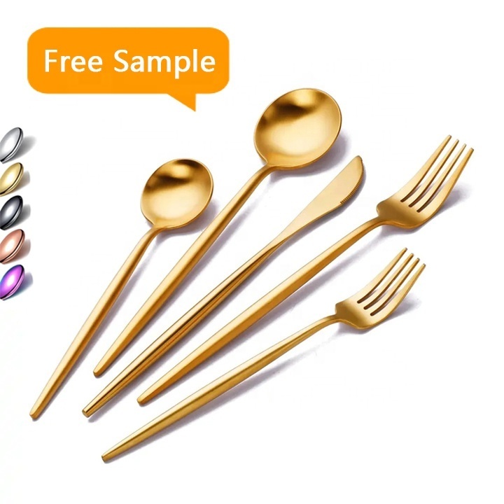 Portugal Gold Plated Matte Flatware Bulk Spoons Forks and Knife Stainless Steel Gold Portugal Cutlery Set for Wedding