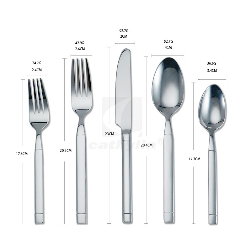 5 PCS SUS304 Flatware Dinner Tea Spoon Fork Knife Stainless Steel Cutlery Set with Thick Handle for Hotel Restaurant