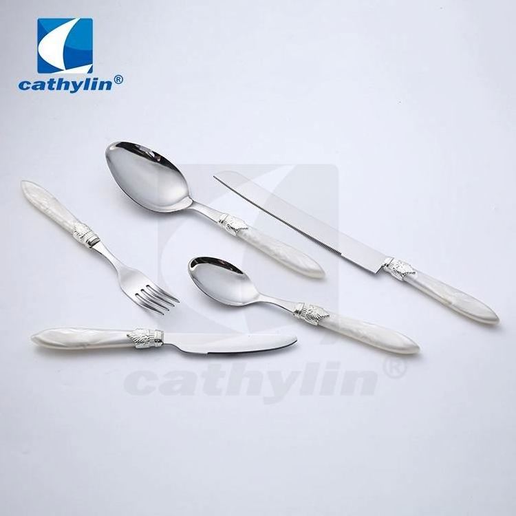 Cathylin shiny stainless steel acrylic handle customized logo knife spoon fork flatware and cutlery set