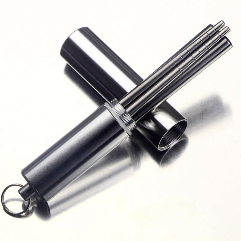 Retractable collapsible telescopic folding metal stainless steel solid compact outdoor chopsticks with aluminium alloy case