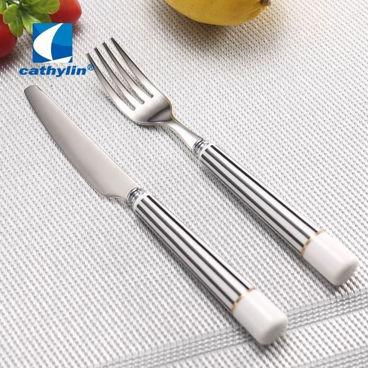 Cathylin 2 pcs ceramic handle stainless steel gift cutlery set fruit fork and knife