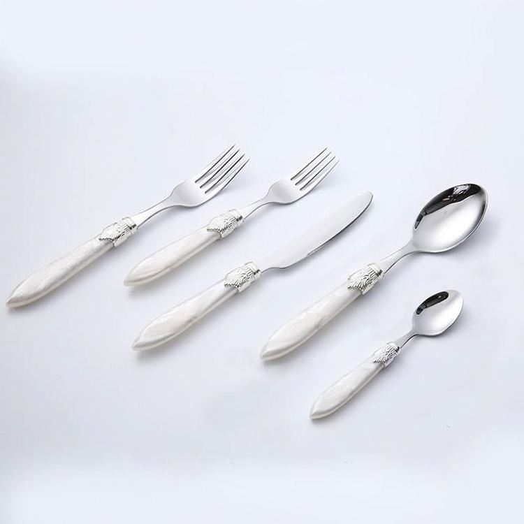 Cathylin shiny stainless steel acrylic handle customized logo knife spoon fork flatware and cutlery set