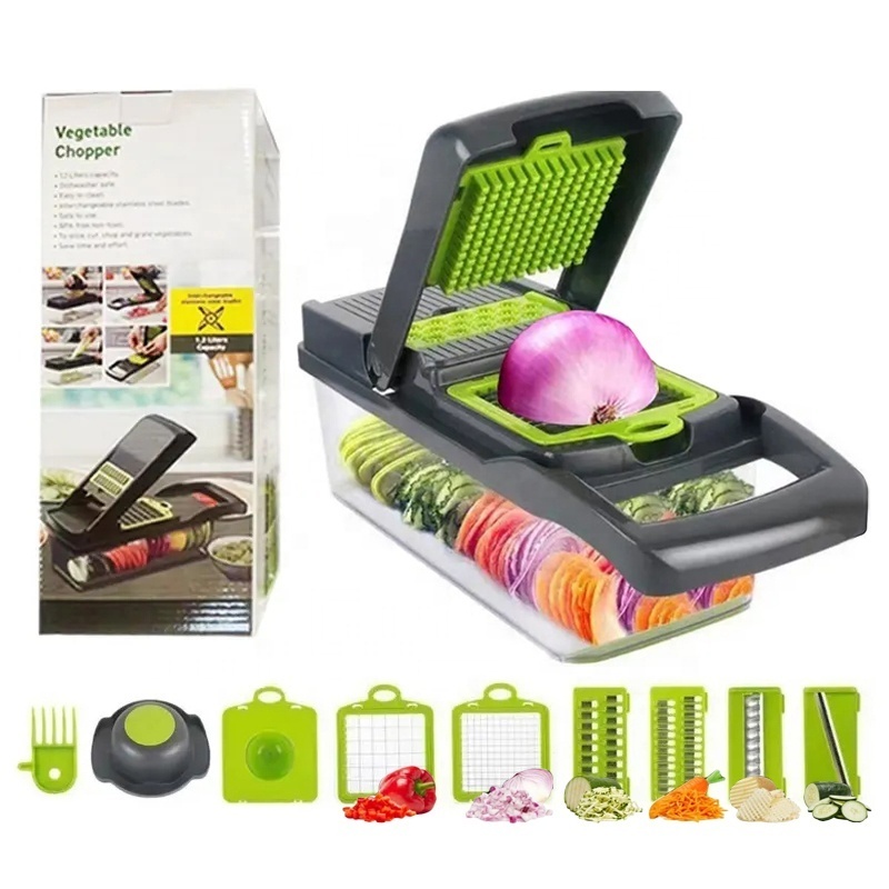 Multifunctional 15 in 1 Kitchen Food Slicer Cutter Manual Mandoline Veggie Onion Garlic Vegetable Chopper with Blade Container