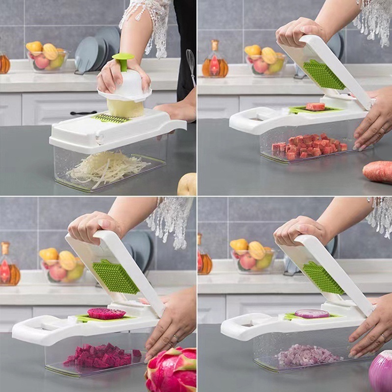 Multifunctional 15 in 1 Kitchen Food Slicer Cutter Manual Mandoline Veggie Onion Garlic Vegetable Chopper with Blade Container