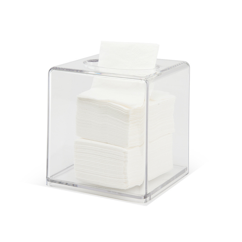 Single piece custom cheap paper napkin holder ps clear transparent plastic cover tissue box