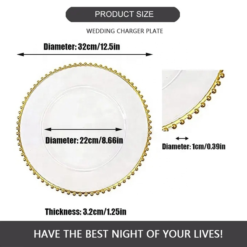 Wholesale 13 Inch Dinner Under Plate Clear Plastic Silver Table Elegant Beaded Rose Gold Rim Charger Plates for Wedding