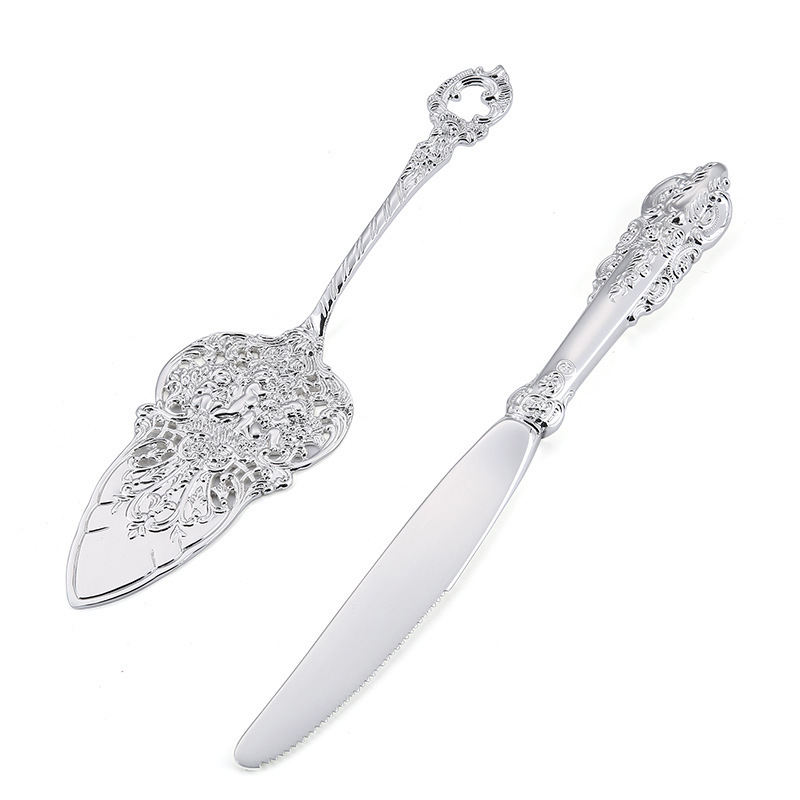 Vintage luxury server stainless steel silver cake cutter slicer knife and triangle cake server set for wedding