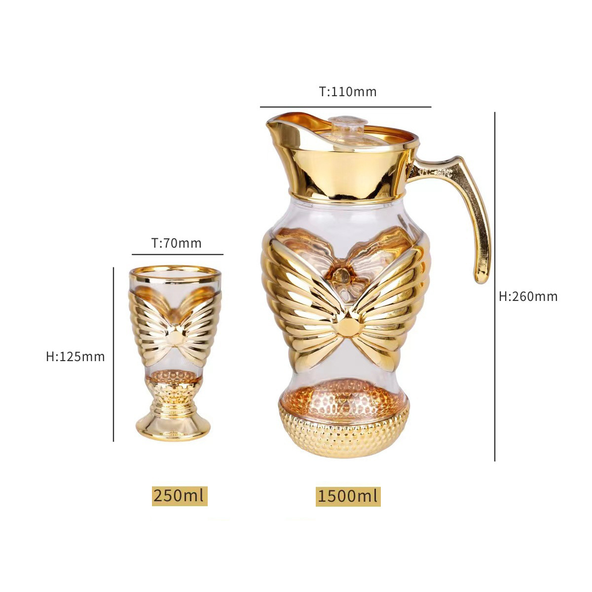 Wholesale 7 PCS Milk Gold Color Plated Electroplating Water Jug Cup Set Glass Drinking Glass Set