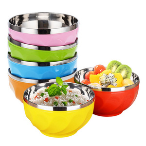 New design cheap 13cm 15cm 17cm color print set stainless steel salad mixing bowl with lid