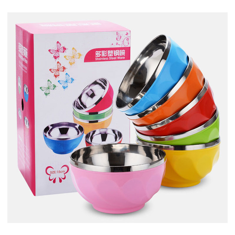 New design cheap 13cm 15cm 17cm color print set stainless steel salad mixing bowl with lid