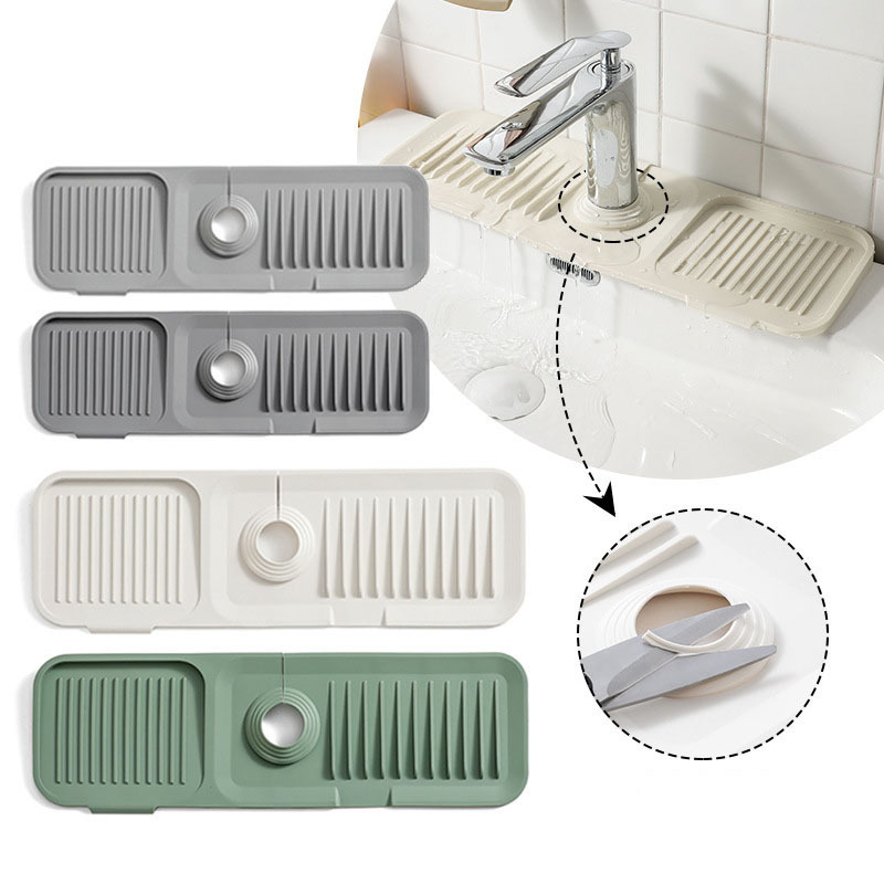 New Simple Color Faucet Water Catcher Splash Guard Bathroom Kitchen Drainage Mat Silicone Dish Drying Sink Mat