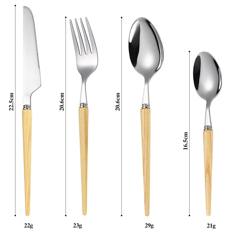 Japanese Retro Stainless Steel #304 4 Pcs Flatware Set Knife Fork Spoon Cutlery Set with Wood Handle