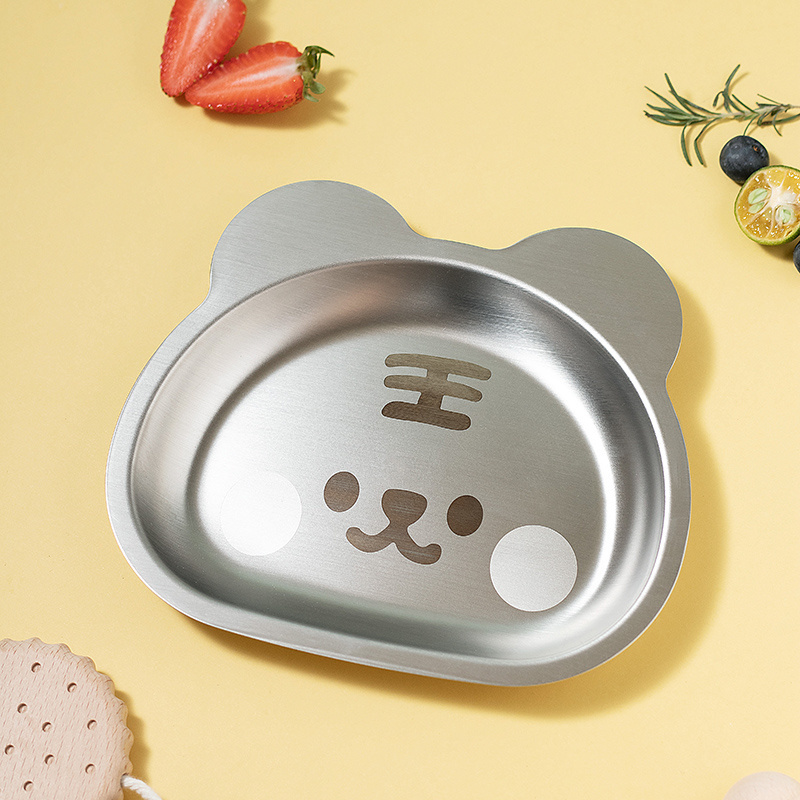 Cute Cartoon Animal Stainless Steel 304 Tableware Silicone Suction Plate Dinner Set for Kids Baby