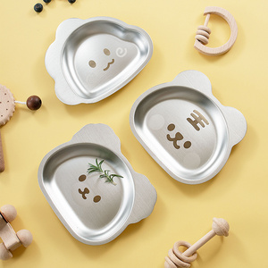 Cute Cartoon Animal Stainless Steel 304 Tableware Silicone Suction Plate Dinner Set for Kids Baby