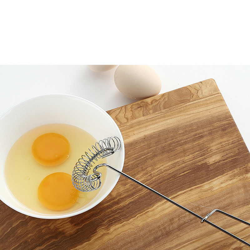 Silver color milk frother spiral whisk mixer 430 stainless steel hand held manual egg beater