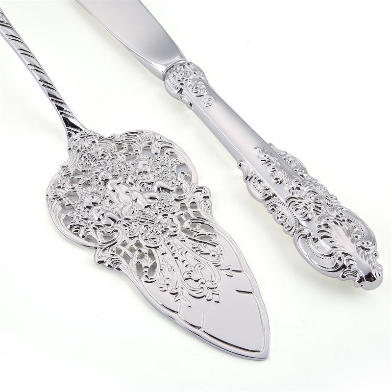 Vintage luxury server stainless steel silver cake cutter slicer knife and triangle cake server set for wedding