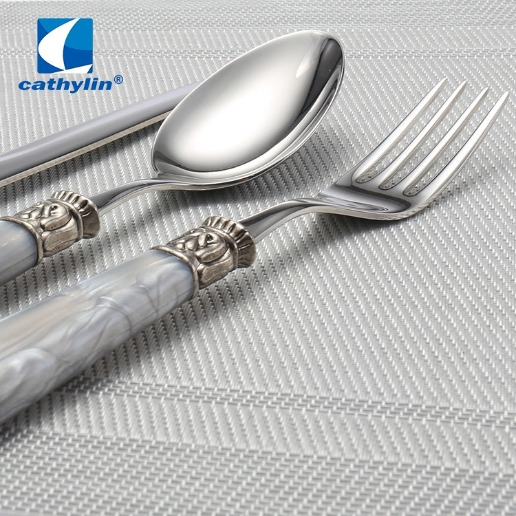 Cathylin hotel acrylic handle marble stainless steel cutlery set, cheap flatware 18/10