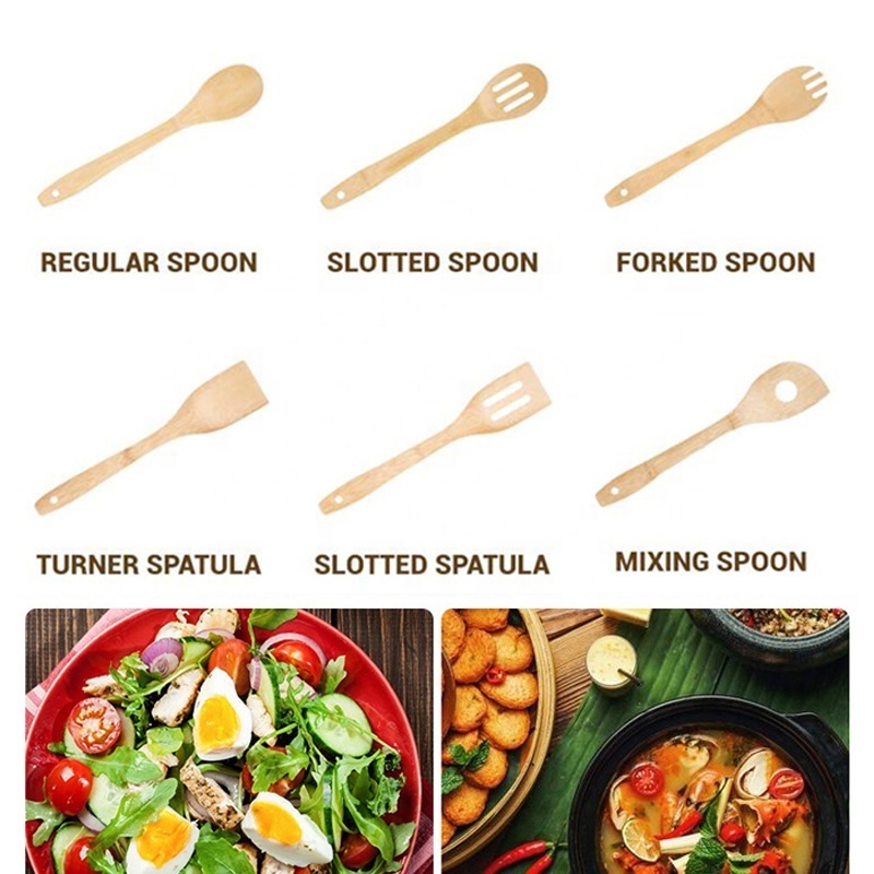 Wholesale Non Stick Cooking Tool Set Scraper Spatula Pot Spoon Bamboo Wooden Kitchen Utensils for Cookware