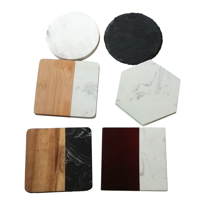 Creative 4 inches wooden splicing coaster hexagon round square marble coaster for drink tea coffee cup