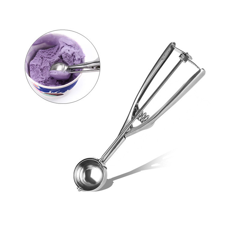 Manufacturers press and release meat cookies ball metal stainless steel spoon ice cream scoop with easy trigger