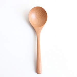 Eco friendly reusable high grade quality big round shape smooth natural beech wood spoon for soup