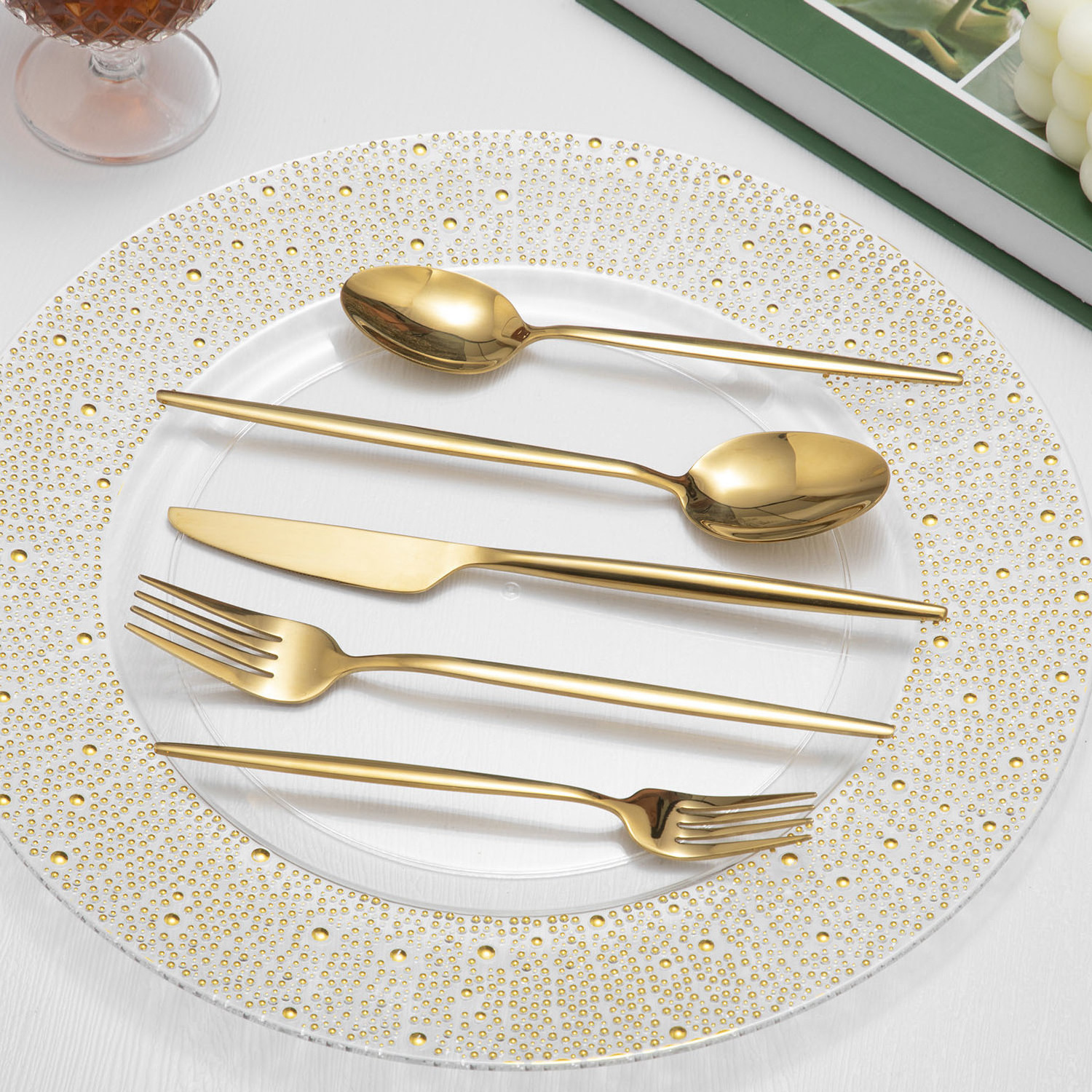 Wholesale Bulk Portugal Gold Plated Flatware Custom Spoon Fork and Knife Stainless Steel Cutlery Set for Wedding