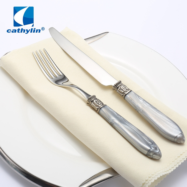 Cathylin hotel acrylic handle marble stainless steel cutlery set, cheap flatware 18/10