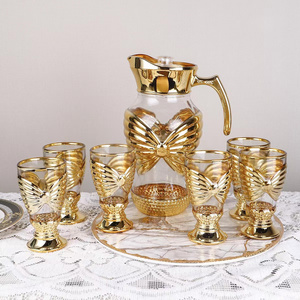 Wholesale 7 PCS Milk Gold Color Plated Electroplating Water Jug Cup Set Glass Drinking Glass Set