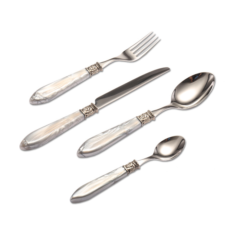 Cathylin hotel acrylic handle marble stainless steel cutlery set, cheap flatware 18/10