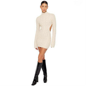 Winter/Fall fashion 2023 women's crocheted knitwear short dress sexy backless slim buttock hollow out women knit sweater dresses