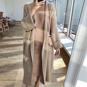 Hign Quality Autumn Winter Korean Oversized Striped Midi Cardigan Loose Knitted Coat Batwing Sleeve Long Sweaters For Women